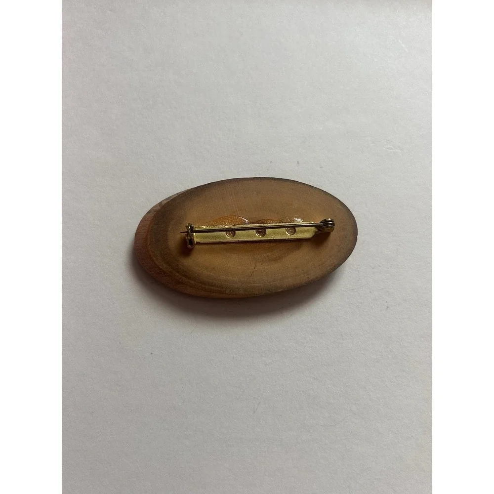 Women's Handmade Wooden Oval Brown Brooch Pin, Pinback Closure, Oval Shape